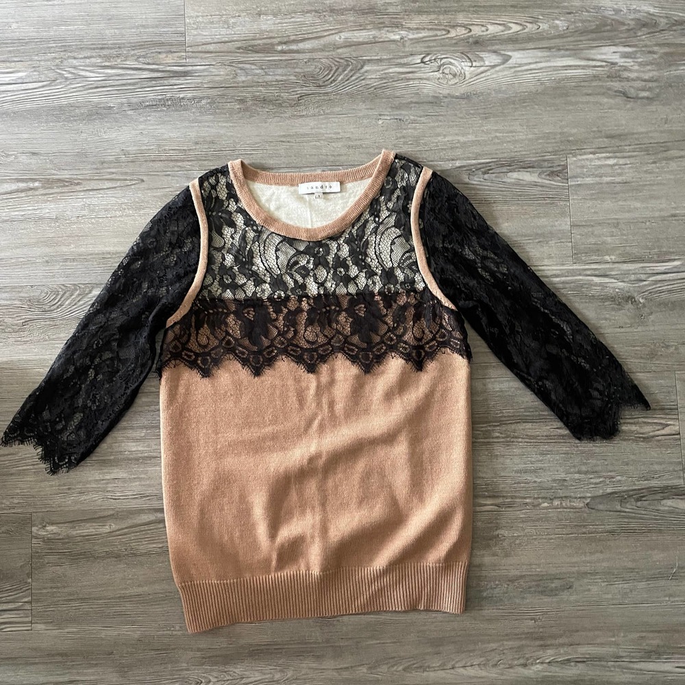 Sandro Lace Wool Cashmere Sweater